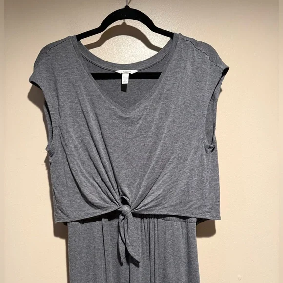 SOMA Jersey Knit Front Tie Maxi Dress Gray Pockets Sz medium - Picture 8 of 10